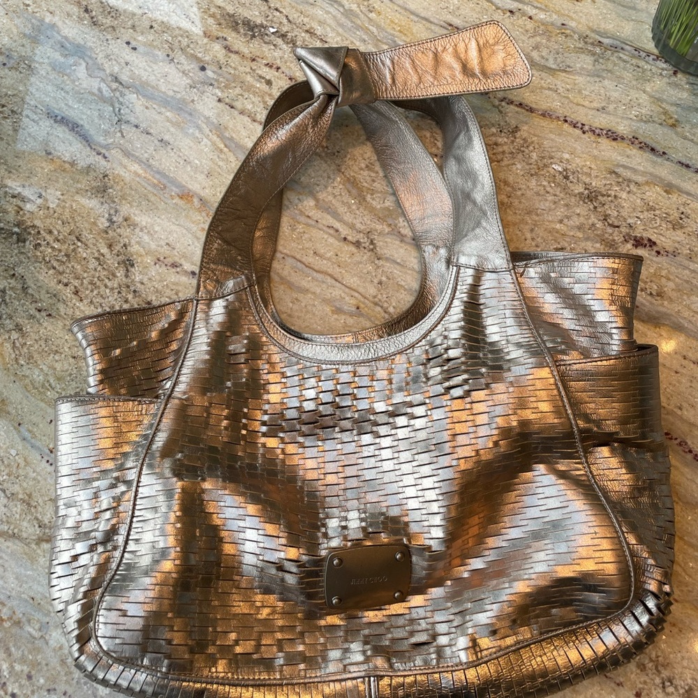 Jimmy Choo gold basket weave tote